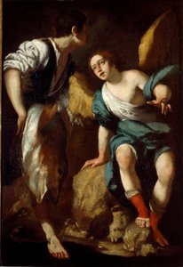 De jonge Tobie en de aartsengel Rafaël (Tobie en de Engel) door Bernardo Strozzi