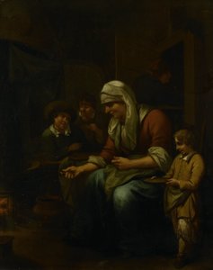 Vrouw die pannenkoeken maakt door Bernardus van Schijndel