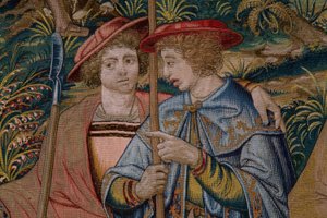 Vlaamse wandtapijt. Serie De Stichting van Rome: Faustulus ontmoet Romulus en Remus. Cartonist Barend van Orley (?). Manufacture Brussel. 1525-1530. (detail) door Bernart van (attr. to) Orley
