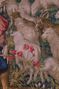 Vlaamse wandtapijt. Serie De Stichting van Rome: Faustulus ontmoet Romulus en Remus. Cartonist Barend van Orley (?). Manufacture Brussel. 1525-1530. (detail)