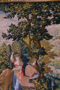 Vlaamse wandtapijt. Serie De stichting van Rome: Faustulus ontmoet Romulus en Remus. Tekenaar Barend van Orley (?). Brusselse fabricage. 1525-1530. (detail)