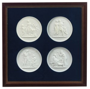 Een set van vier reliëfgevormde plaquettes, eind 20e eeuw