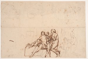 Verschillende schetsen vergelijkbaar met reliëf "Adam en Eva" 1838 en "Atalante" reliëf: Villa Torlonia 1837