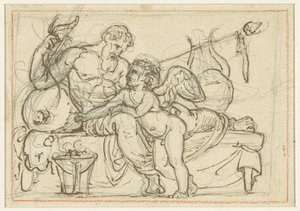 Ontwerp voor een reliëf met Amor en een liggende figuur van Anacreon door Bertel Thorvaldsen