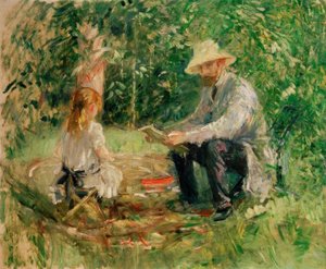 Eugène Manet en zijn dochter in de tuin
