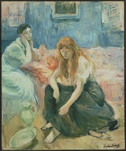 Jonge vrouwen bij hun toilet (titel gegeven door de kunstenares) door Berthe Morisot