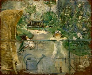Meisjes in de tuin of, de mandstoel door Berthe Morisot