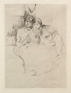 De tekenles (Berthe Morisot tekent met haar dochter) door Berthe Morisot