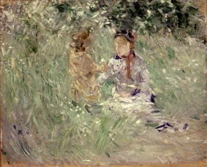 Vrouw en Kind in een Weide in Bougival door Berthe Morisot