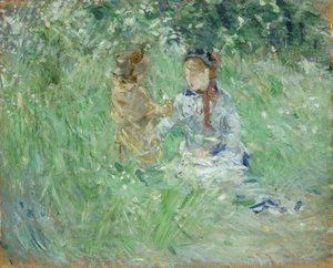 Vrouw en kind in een weide bij Bougival, 1882 door Berthe Morisot