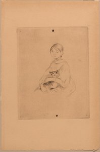 Jong meisje met kat, c.1888 (ets) door Berthe Morisot