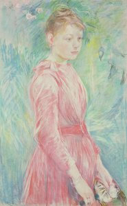 Jong meisje in een roze jurk (pastel op papier) door Berthe Morisot