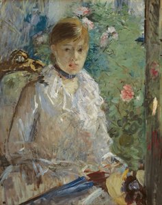 Jonge vrouw zittend voor een raam, genaamd Zomer, 1879