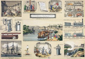 Geschiedenis van stoom, illustratie voor een educatief leerboek, midden 19e eeuw door Bertmont