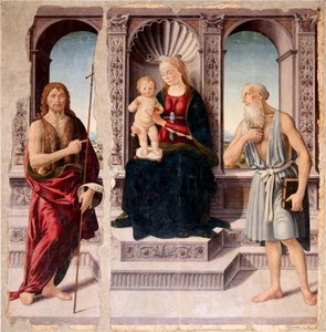 Madonna met kind op de troon met de heiligen Johannes de Doper en Jeronimo