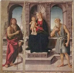 Madonna met kind op de troon met de heiligen Johannes de Doper en Jeronimo