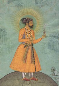 Mughal keizer Shah Jahan staand op een wereldbol (CBL In 07A.16)