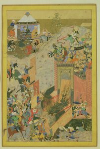 Aanval op een kasteel, Perzisch, Timuridische periode (1370-1506) c.1475-1500 door Bihzad attr. to Bihzad attr. to