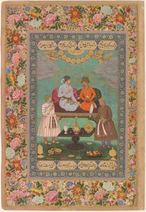 Jahangir entertaint Shah Abbas uit het St. Petersburg Album, ca. 1620