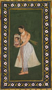 Nur Jahan, met een portret van keizer Jahangir, ca. 1627 door Bishandas