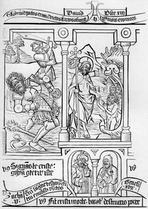 Fragment facsimile van pagina 28 van de Bijbel van de Armen, 1849