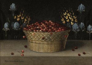 Stilleven met kersen, lupine en iris, c.1610 door Blas de Ledesma