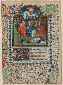 Blad uit een getijdenboek: Aankondiging aan de herders recto en tekst verso, ca. 1410-20