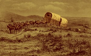 Wilde Westen - muilezelkaravaan op weg naar het westen door Bohuslav Kroupa