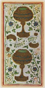De Twee van Bekers, facsimile van een tarotkaart uit het 