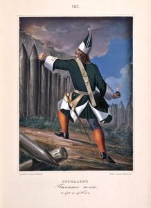 Grenadier van het infanterieregiment in 1700-1732, 1841 door Boris Artemyevich Chorikov