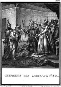 Het einde van het Tataars-Mongoolse juk in Rusland. 1480 Uit Geïllustreerde Karamzin, 1836