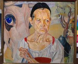Portret van een oude melkboerin (Les visages de Russie) door Boris Dmitrievich Grigoriev