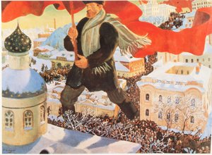 Bolsjewiek, naar een schilderij van Boris Kustodiev, Rusland (litho)