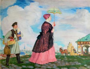 Koopmansvrouw met aankopen, 1920 door Boris Mikhailovich Kustodiev