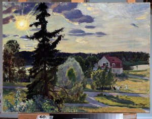 Avondlandschap door Boris Mikhailovich Kustodiev