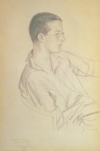 Portret van Dmitri Dmitrievich Sjostakovitsj (1906-75), 1923 door Boris Mikhailovich Kustodiev