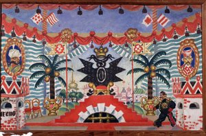 Toneelontwerp voor het toneelstuk De vlo door E. Zamyatin, 1925-1926 door Boris Mikhailovich Kustodiev