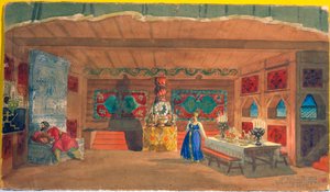 Toneelontwerp voor de opera De Bruid van de Tsaar door Nikolai Rimsky-Korsakov door Boris Mikhailovich Kustodiev