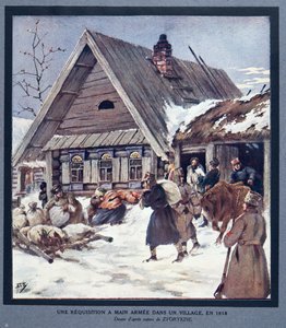 Strijdkrachten vorderen voorraden in een dorp door Boris Vasilievich Zvorykin