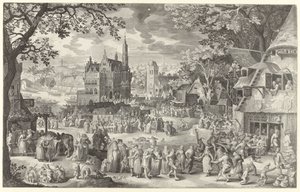 Boerenkermis voor waag op dorpsplein door Boëtius Adamsz. Bolswert