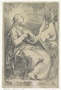 Boetvaardige Maria Magdalena in de grot voor een crucifix door Boëtius Adamsz. Bolswert