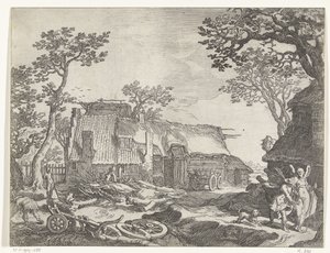 Landschap met boerderij en Tobias en de engel door Boëtius Adamsz. Bolswert