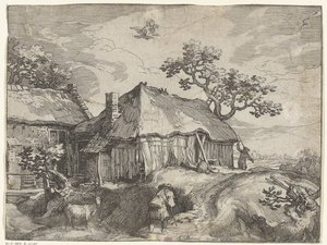 Landschap met boerderij en roof van Ganymedes door Boëtius Adamsz. Bolswert