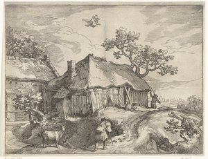Landschap met boerderij en roof van Ganymedes door Boëtius Adamsz. Bolswert