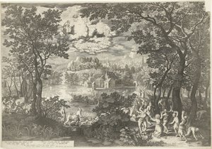 Landschap met martelaarschap van de heilige Stefanus door Boëtius Adamsz. Bolswert