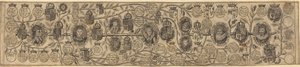Stamboom met portretten van Hendrik VII, Hendrik VIII, Elizabeth, James en Charles door British 17th Century