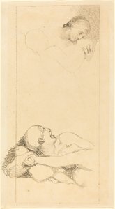 Geschrokken man die omhoog kijkt; vrouw en kinderen door British 18th Century after John Flaxman