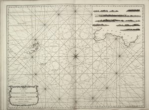 Een kaart van de ingang van het Kanaal met de westkust van Cornwall en de Scilly-eilanden met alle dieptemetingen