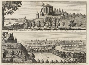 Een uitzicht op het Observatorium in Greenwich Park... [en] Een uitzicht op Deptford en Londen genomen vanaf Flamsteed Hill in Greenwich Park, ca. 1750