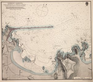 Haven van Alderney, plan van de golfbreker en eigendom van de Admiraliteit door British School